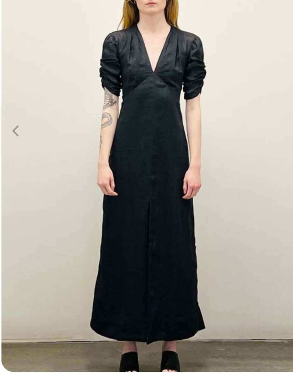 FRAME Linen Shirred Sleeve Maxi Dress in Black Small